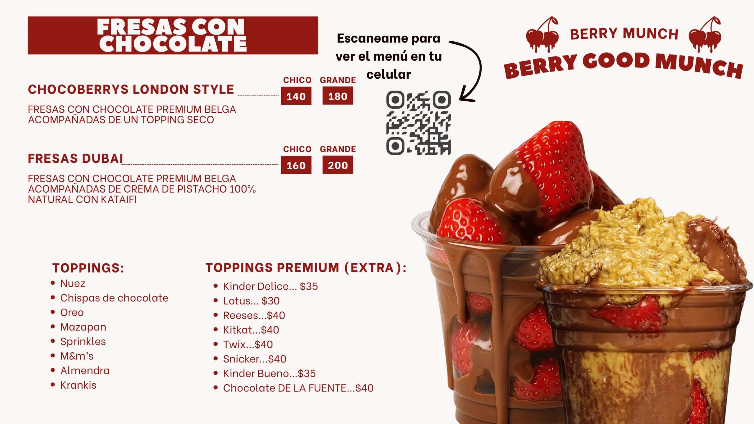 FRESAS CON CHOCOLATE BERRY MUNCH MENU
